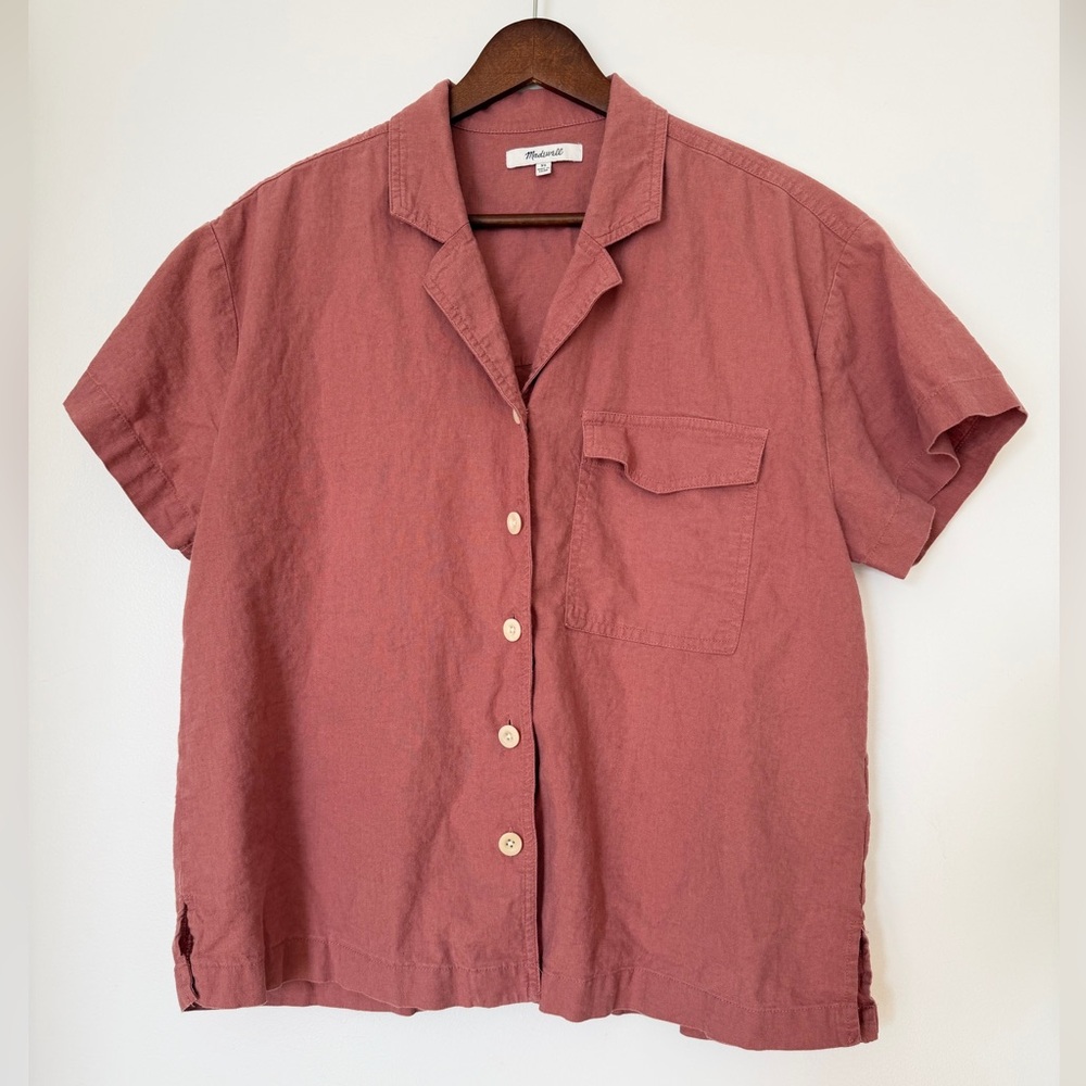 Madewell pink quartz button down shirt - “linen blend camp shirt”